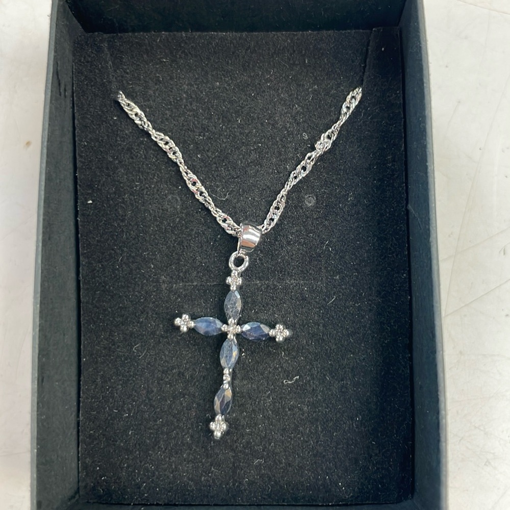 Black bedazzled silver tone cross necklace dainty
